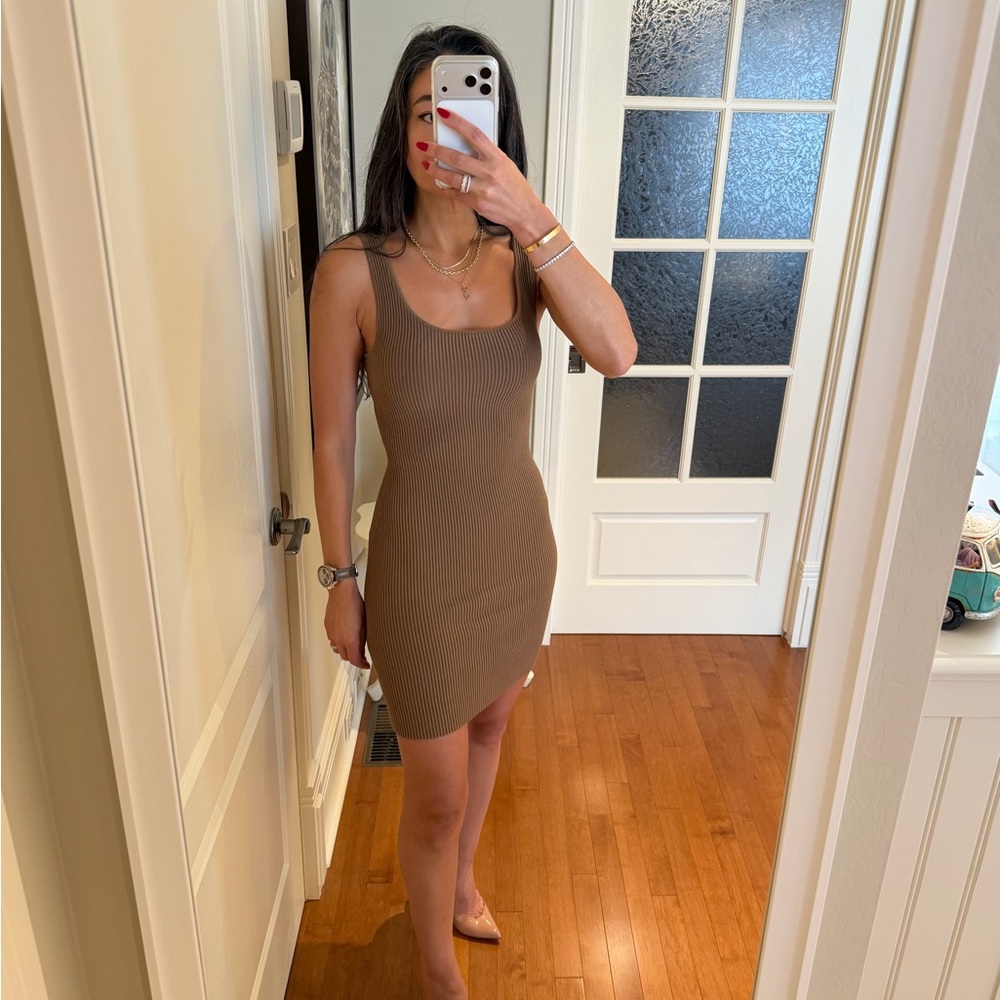 NWT❗️Sleeveless Brown Ribbed Mini Dress